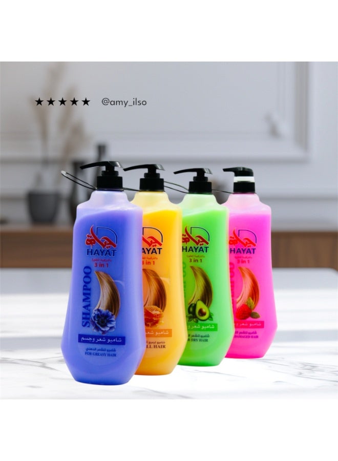 حياة شامبو 3 في 1 للجسم والشعر وفروة الرأس، منعش ومنظف، مناسب للشعر الدهني، مناسب للاستخدام اليومي، لون بنفسجي، 1500 مل - Image 2